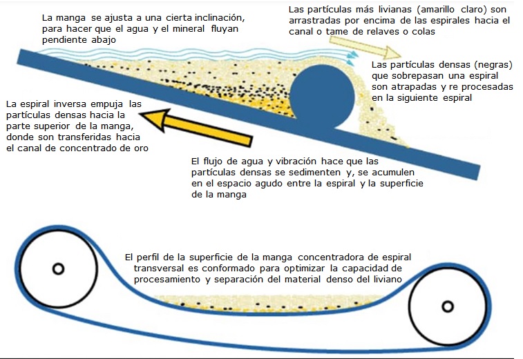 Perfil de la manga concentradora con espiral incluyendo texto